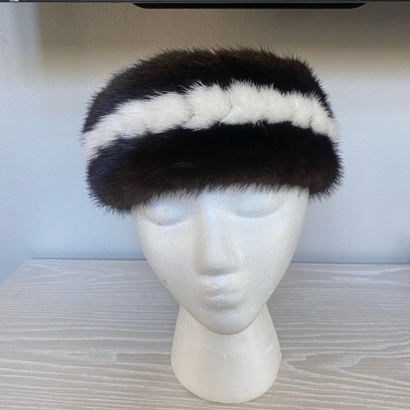 Genuine Dark Brown & White Mink Headband Collar Headwrap - Picture 1 of 5